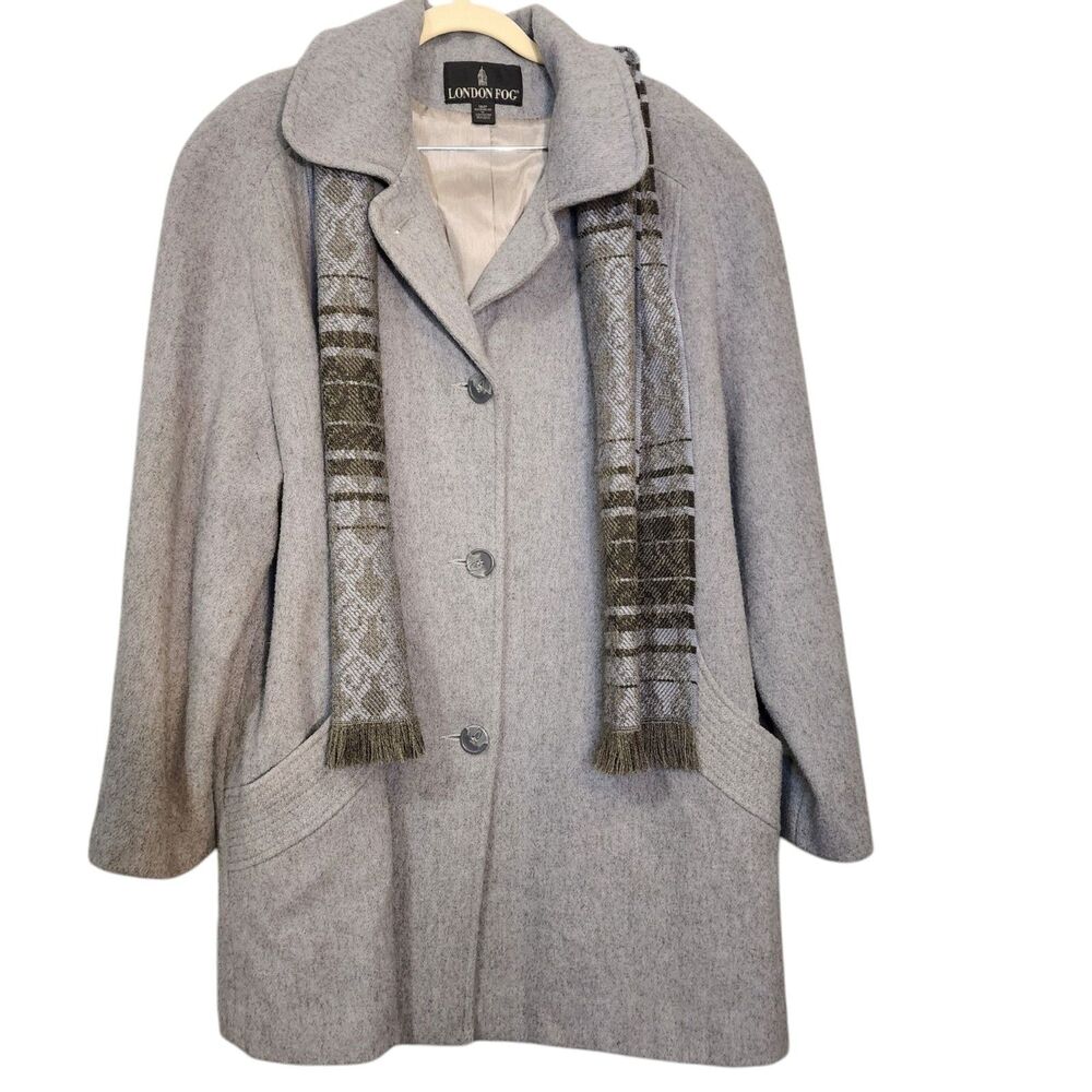 London Fog Wool Nylon Blend Gray Lined Button Down Coat Women  Size 16 Petite